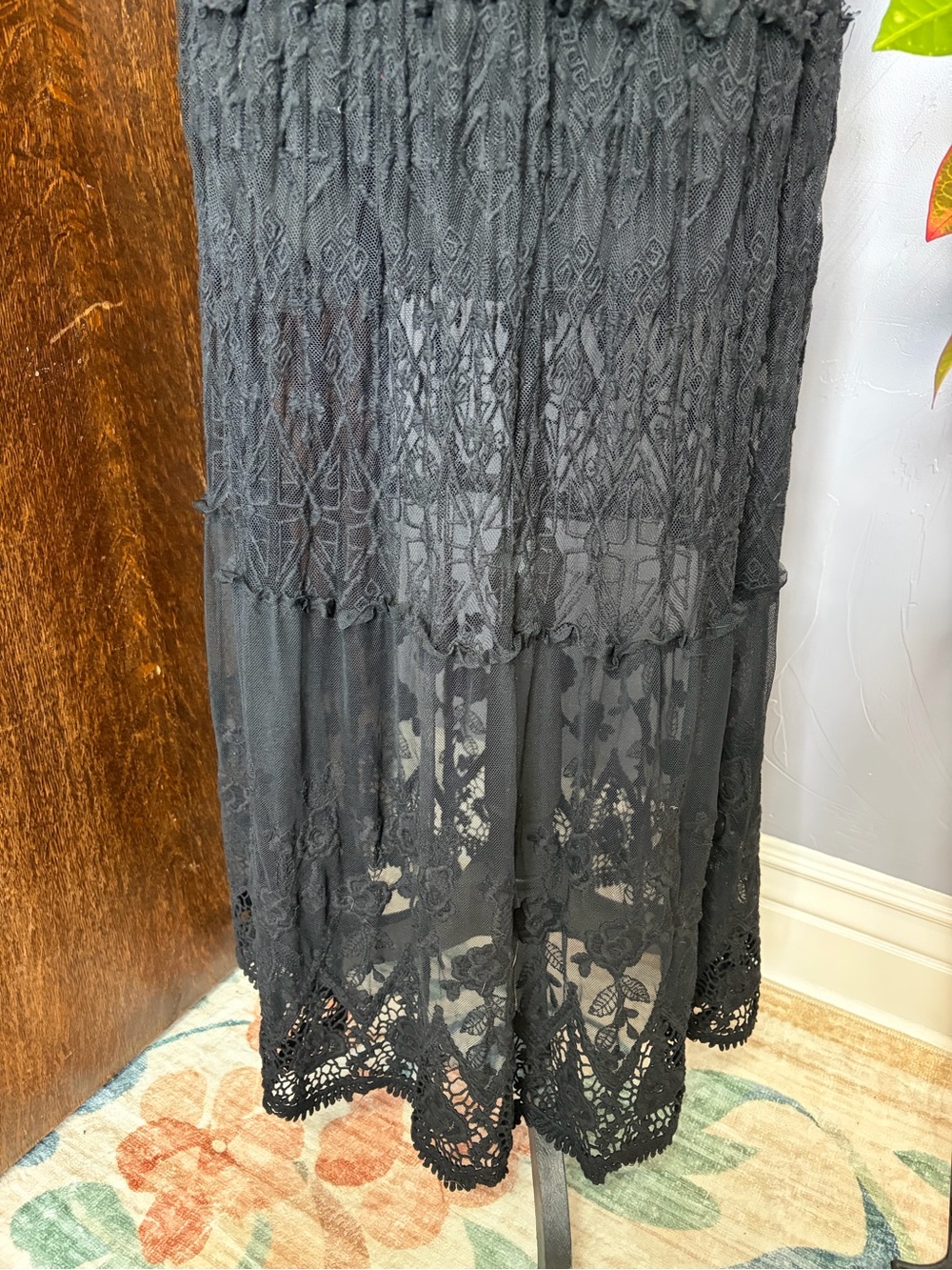 Ruby Yaya Black Lace Crochet V-Neck Maxi Dress With Black Slip Dress - Picture 6 of 15